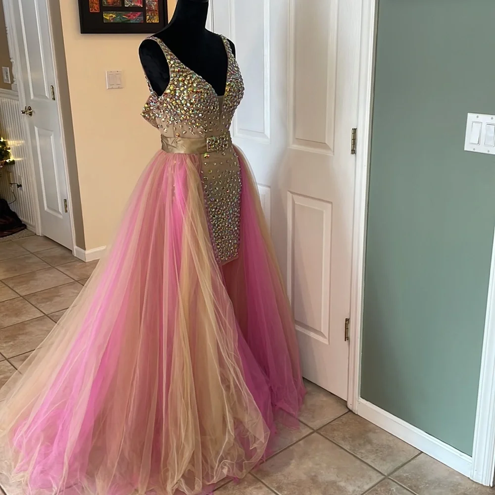 Sherri Hill Nude Pink short cocktail with detachable tulle skirt. - Picture 9 of 17